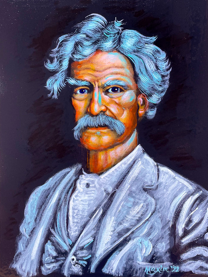"Great American Novelist - Mark Twain", acrylic on canvas, by Bishop Maxim, 2022