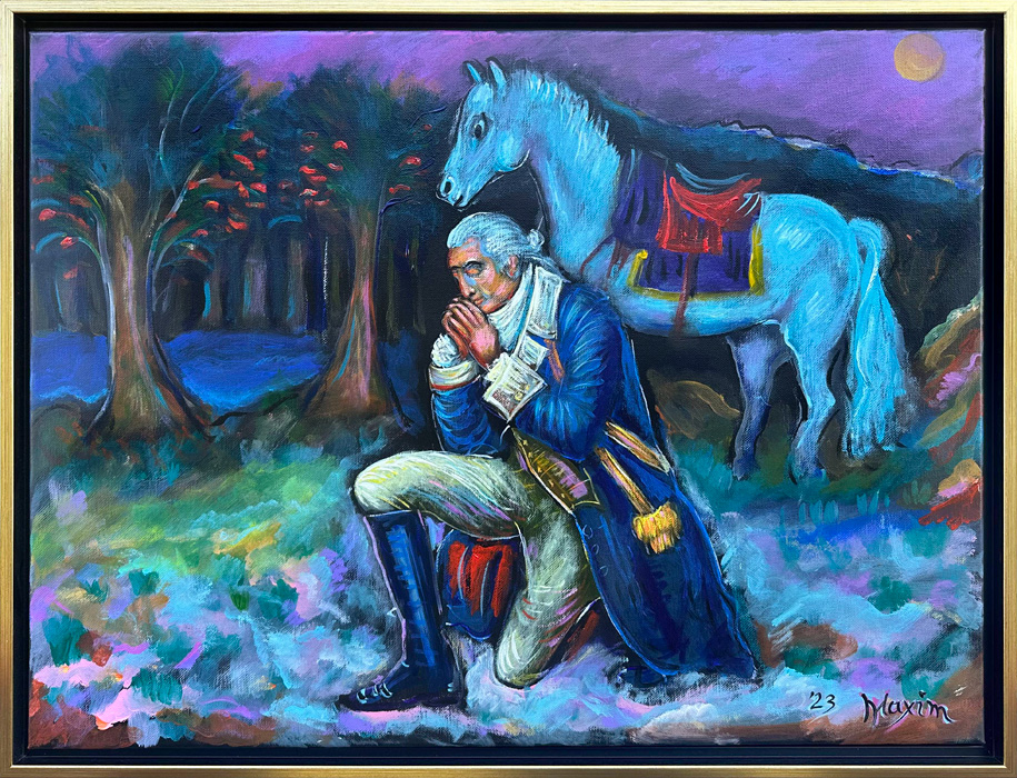 “Washington’s Solitary Supplication at Valley Forge,” acrylic on canvas, Bishop Maxim, 2023