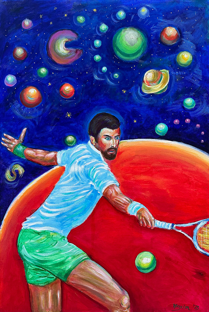 "Cosmic Champion," acrylic on canvas, Bishop Maxim, 2023
