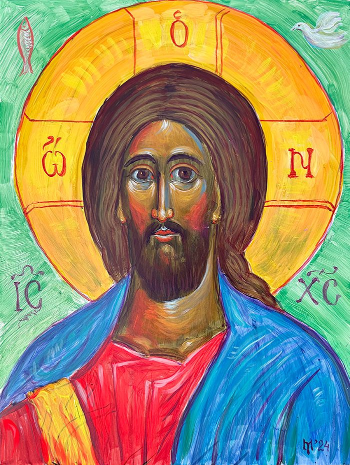 "Jesus Christ", acrylic on gesso board, Montana, Bishop Maxim, 2024