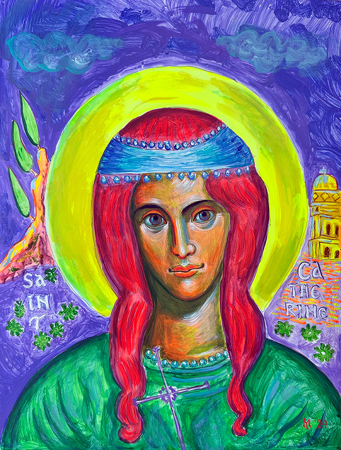 "St Catherine of Sinai", acrylic on gesso board, Bishop Maxim, 2024