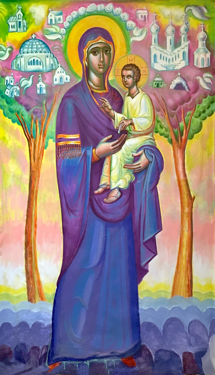"Mother of God - Mother of Churches", wall-painting, Holy Archangel Church, Saratoga, CA, Stamatis Skliris, 2021