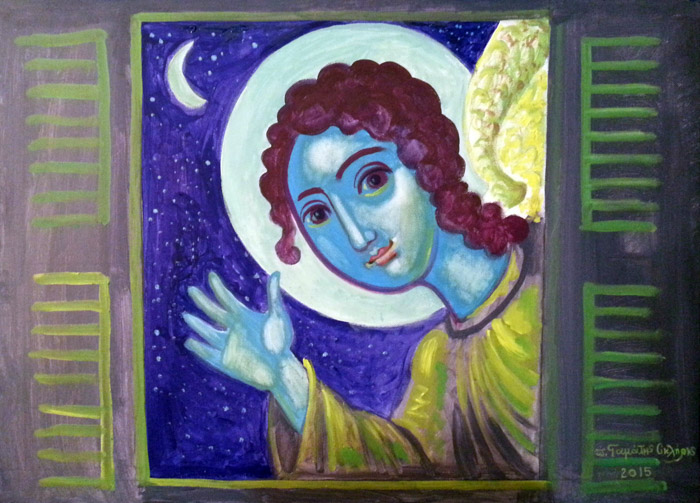 An Angel Greeting Us through the Window, acrylic on canvas, Stamatis Skliris, 008