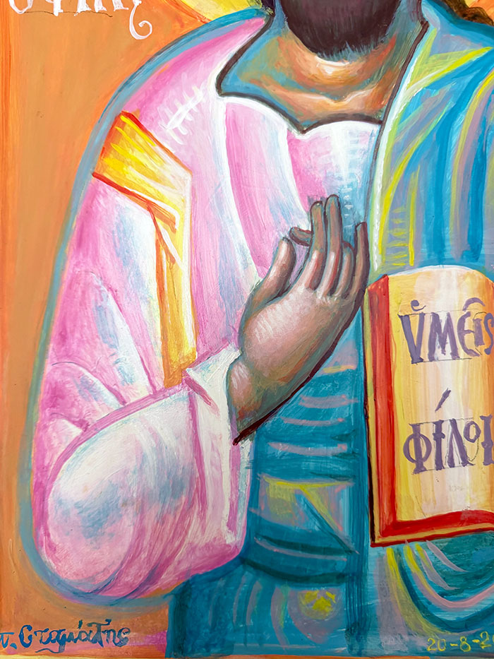 "Jesus Christ - The Friend", detail, acrylic on board, 2023