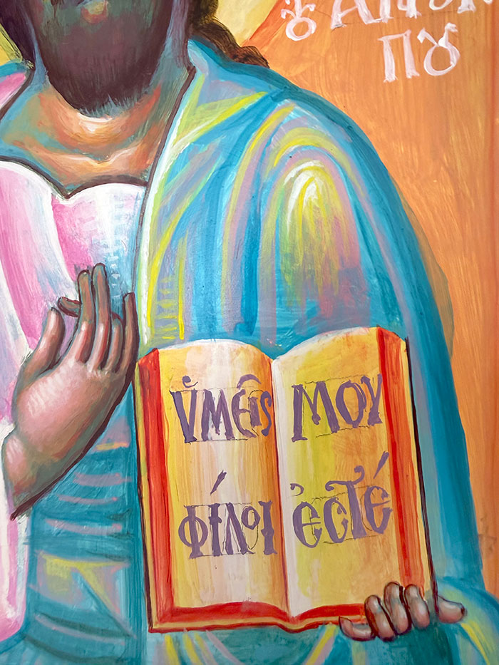 "Jesus Christ - The Friend", detail, acrylic on board, 2023