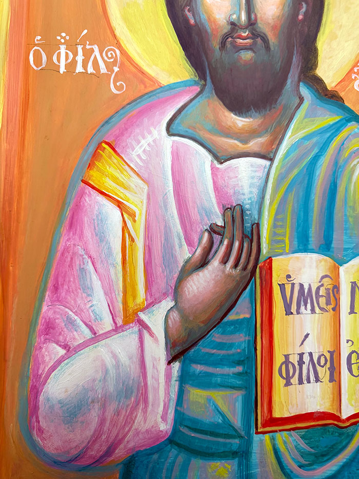 "Jesus Christ - The Friend", detail, acrylic on board, 2023