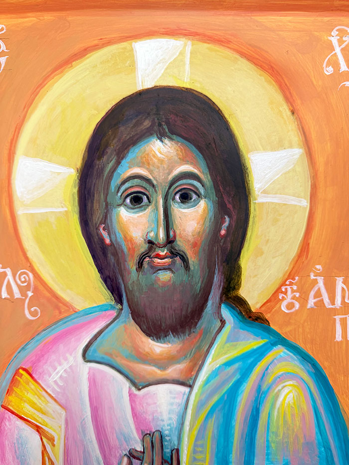 "Jesus Christ - The Friend", detail, acrylic on board, 2023