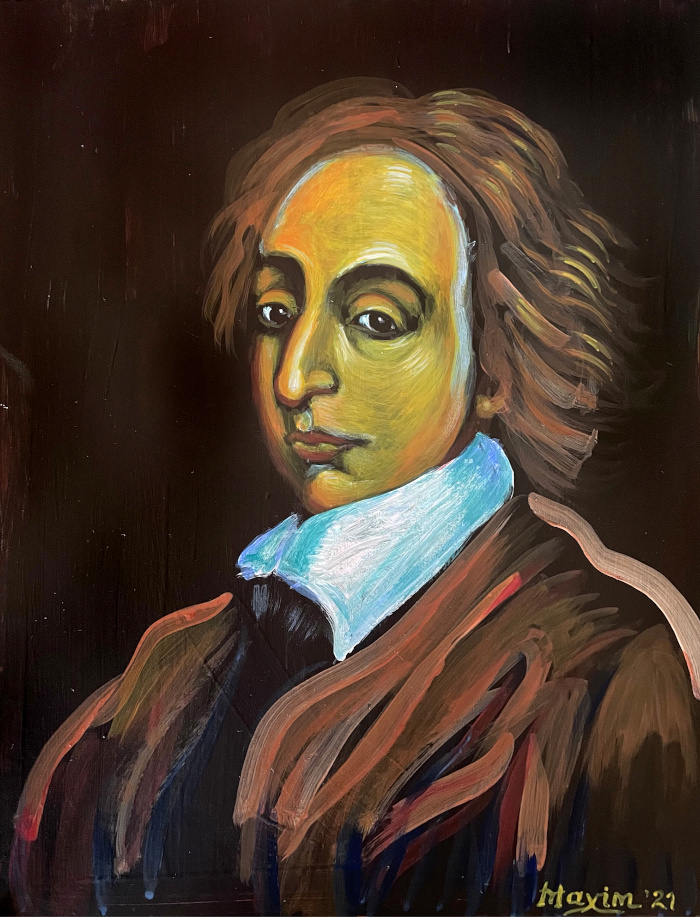 Blaise Pascal, acrylic on cardboard, 2021