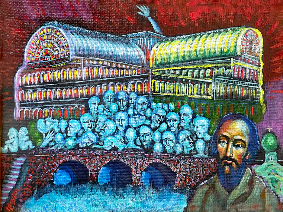 "Dostoevsky and the Symbol of The Crystal Palace", acrylic on canvas, by Bishop Maxim, 2022