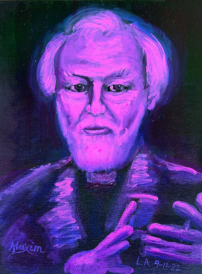 "Rowan Williams", acrylic on canvas panel, Bishop Maxim, 2022
