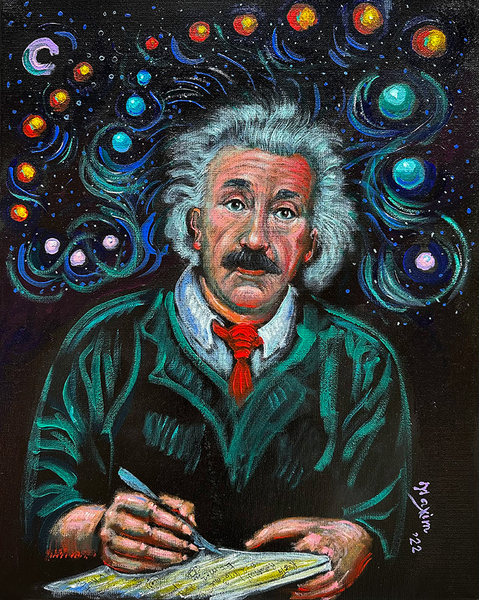 "Albert Einstein", acrylic on canvas, Bishop Maxim, 2022