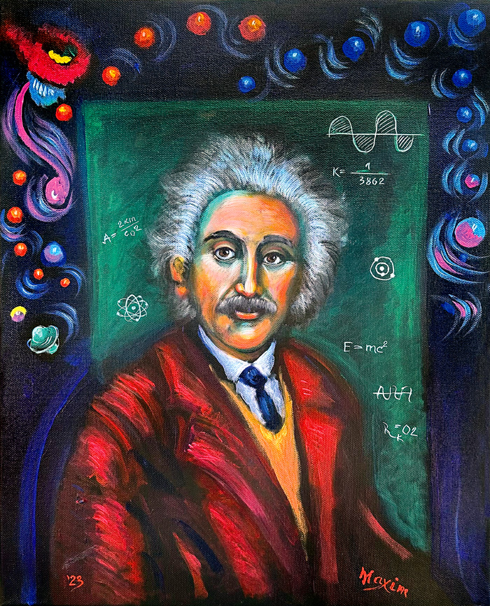 "Albert Einstein", acrylic on canvas, Bishop Maxim, 2023