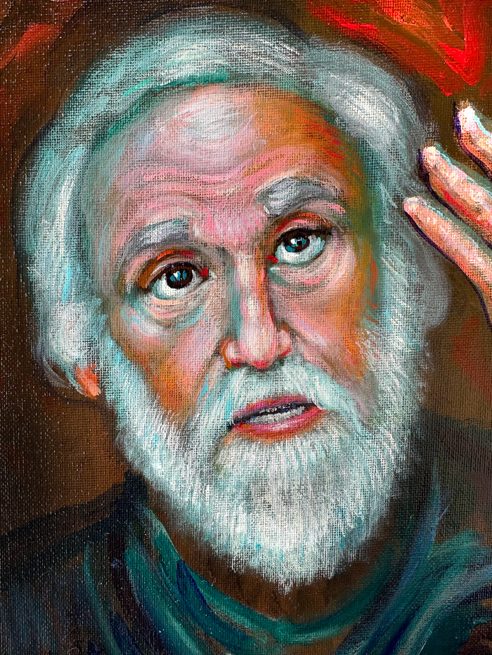 "Portrait of a Friend", detail, acrylic on canvas, Bishop Maxim, 2022