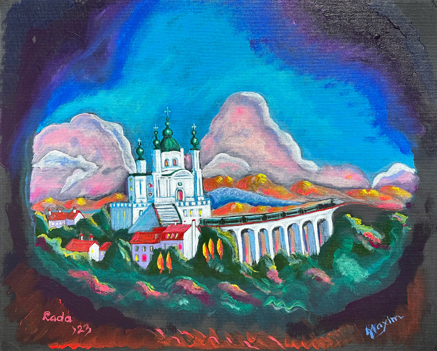 "Ukraine Resurrected", acrylic on canvas, 16x20 inch, by Bishop Maxim and Rada Vasiljevic, 2023