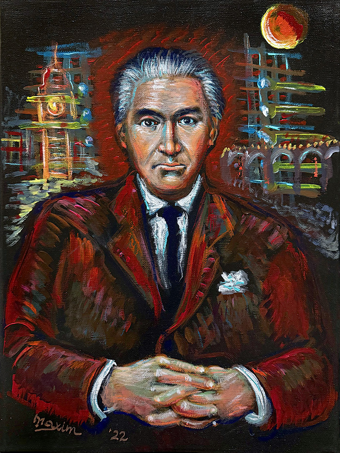 "Miloš Crnjanski", acrylic on canvas, Bishop Maxim, 2022