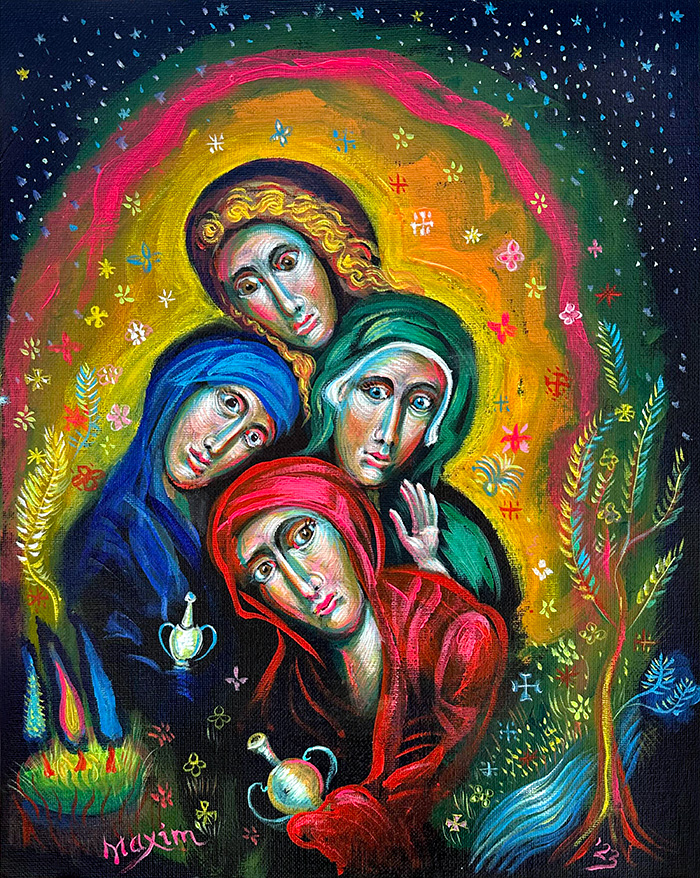 "Myrrh-bearing Women", acrylic on canvas, 11x14 inch, Bishop Maxim, 2023