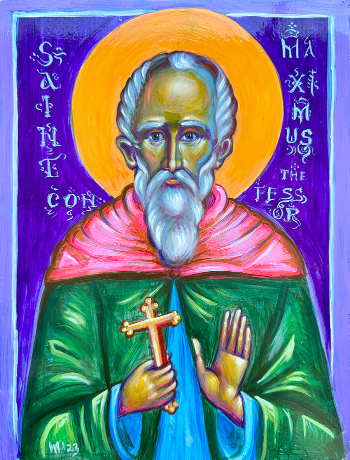 "St. Maximus the Confessor", acrylic on board, Bishop Maxim, 2023