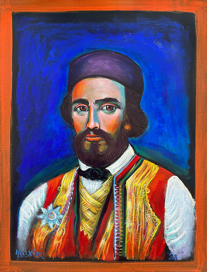 "Visions of Transcendent Leadership: The Enigmatic Njegoš", acrylic on canvas, Bishop Maxim, 2023
