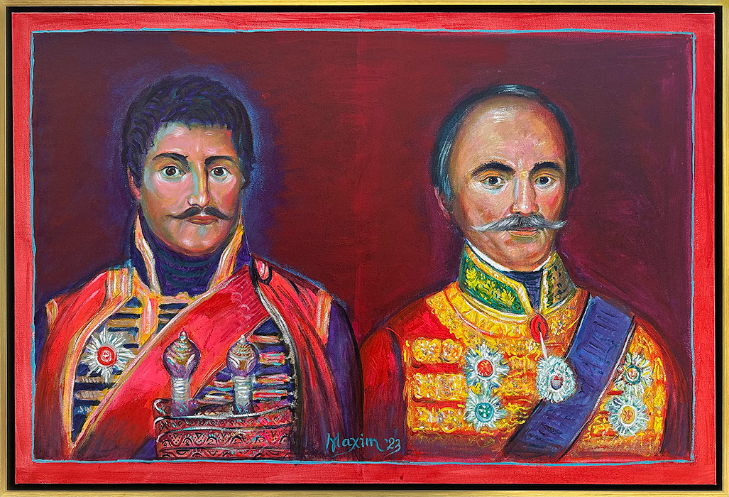 "Leader Karadjordje and Prince Milos: Redemption in Unity", acrylic on canvas, Bishop Maxim, 2023