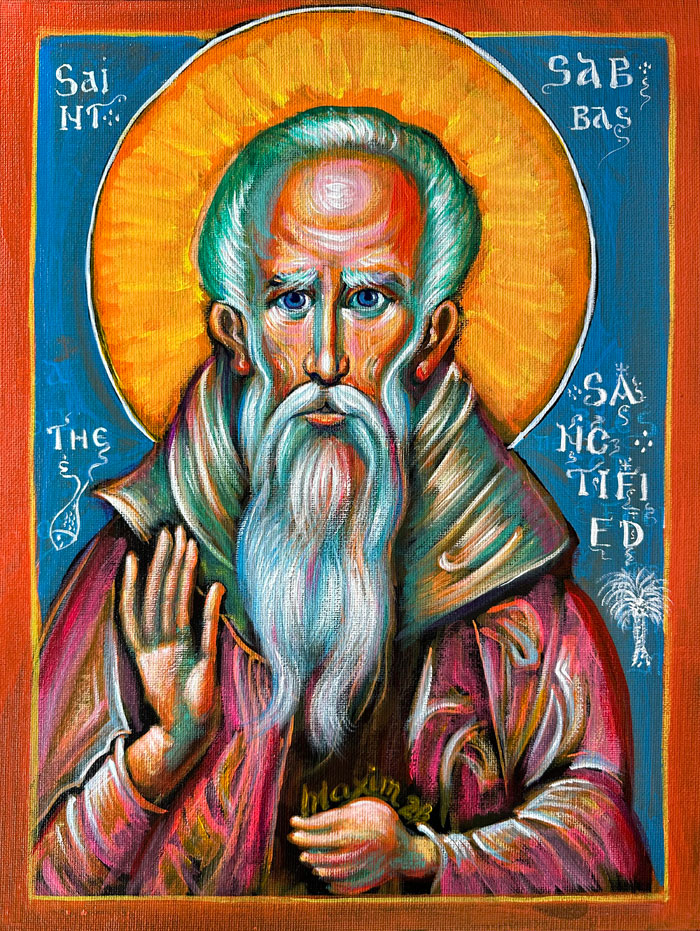 "Peaceful Insight: Saint Sava's Timeless Vigil", acrylic on canvas, Bishop Maxim, 2023