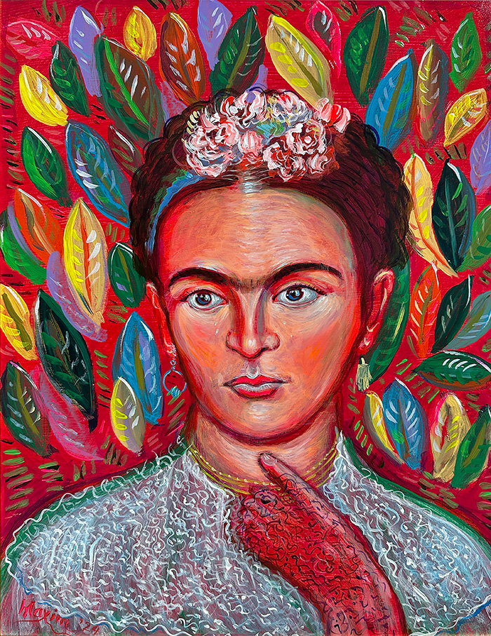 "Frida Kahlo: Un Lienzo de Vida y Legado", acrylic on gesso board, Bishop Maxim, 2024
