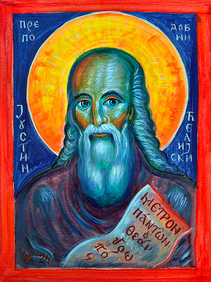 "St Justin the New of Chelie", acrylic on canvas, Bishop Maxim, 2024