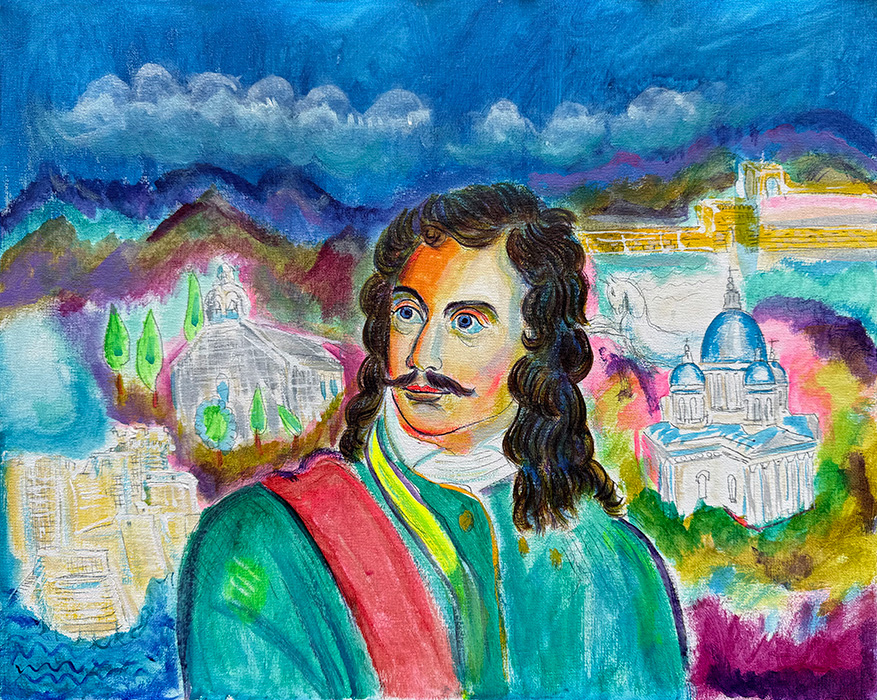 "Grof Sava Vladislavic" [unfinished], acrylic on canvas panel, Bishop Maxim, 2025