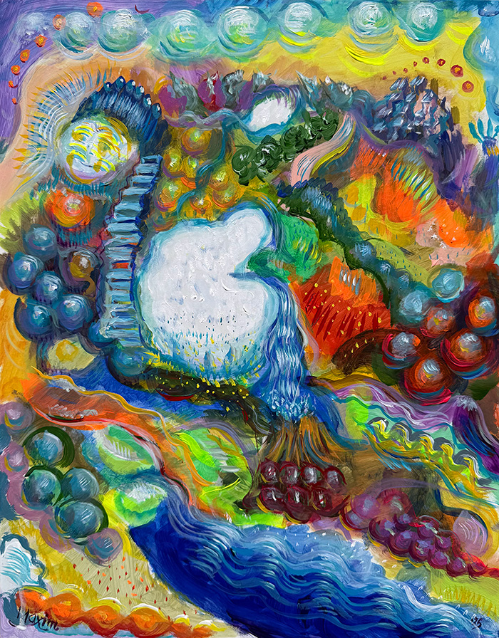 "Herzegovina Cosmogony", acrylic on gesso board, Bishop Maxim, 2025