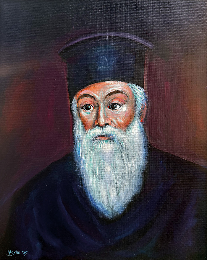 "Father Thomas Chrysikos: Light from Agrafa", acrylic on canvas, Bishop Maxim, 2025