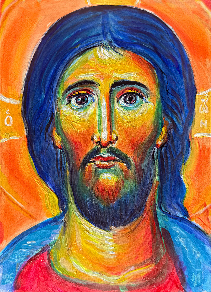 "Christ the Same Throughout the Ages", acrylic on gesso board, 7x9 inch, Bishop Maxim, 2025