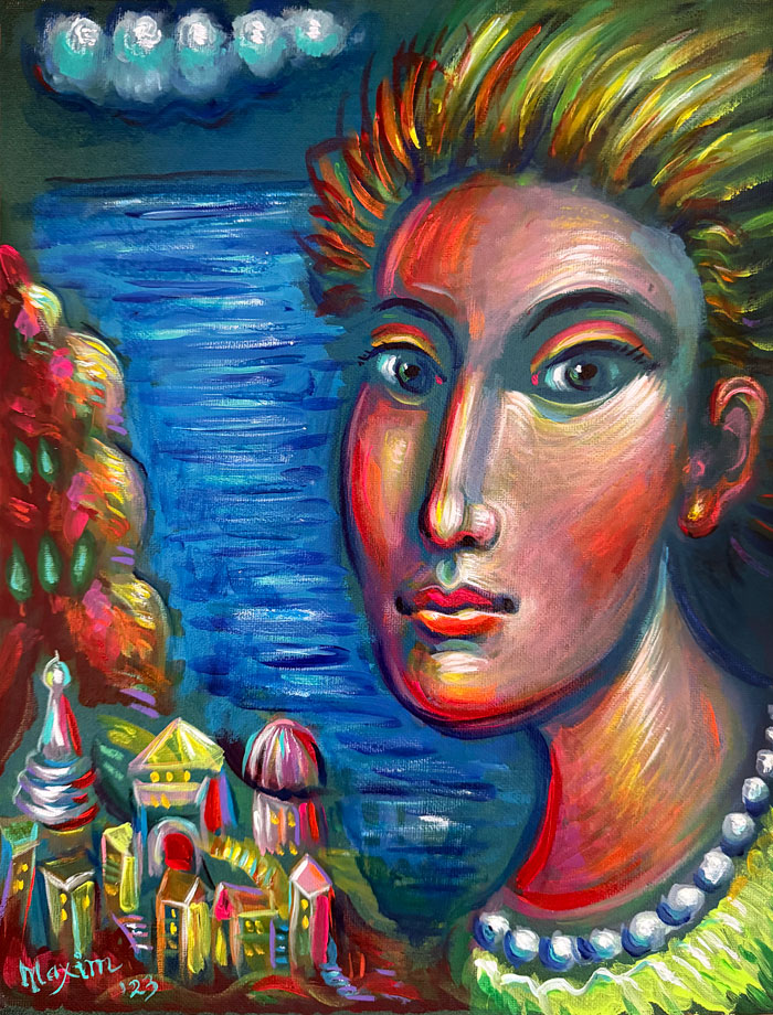 "Clarice Lispector: The Inner Sea", acrylic on canvas panel, 12 x 16 inches, Bishop Maxim, 2023-2026