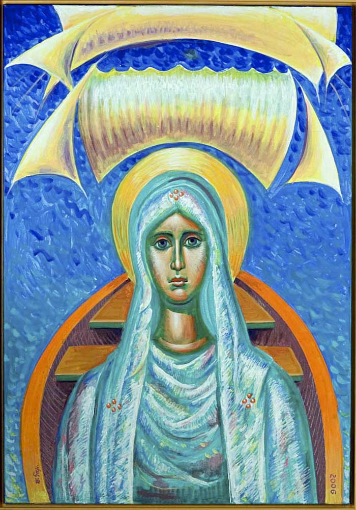 “Rejoice…”, acrylic on canvas, 2006, 26x37 Π148 – ‘Χαίρε ΟΛΚΑΣ των θελόντων σωθήναι’, 2006, ακρυλικό σε μουσαμά, 26*37.