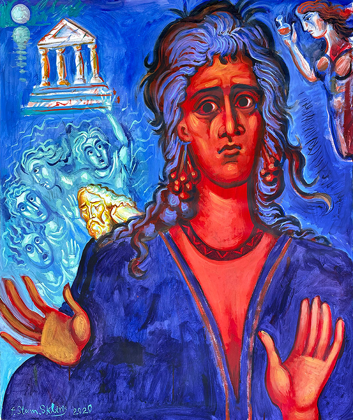 "Antigone and the Spirit of Tragedy", acrylic on canvas, 2020, 39x47 inch