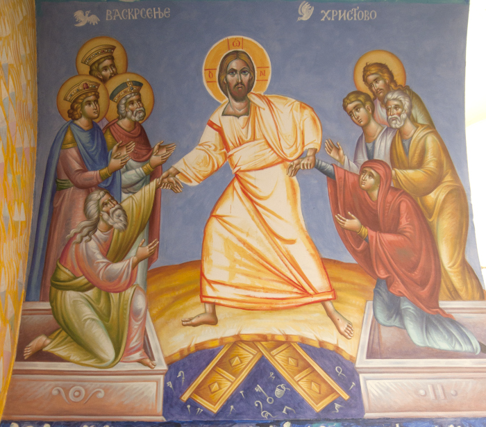 Resurrection, wall painting, church of St. Maximus, Kostolac, Stamatis Skliris, 2022