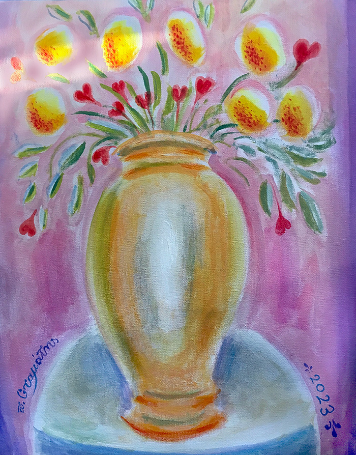 "Marigolds 3", acrylic on canvas, Stamatis Skliris, 2023