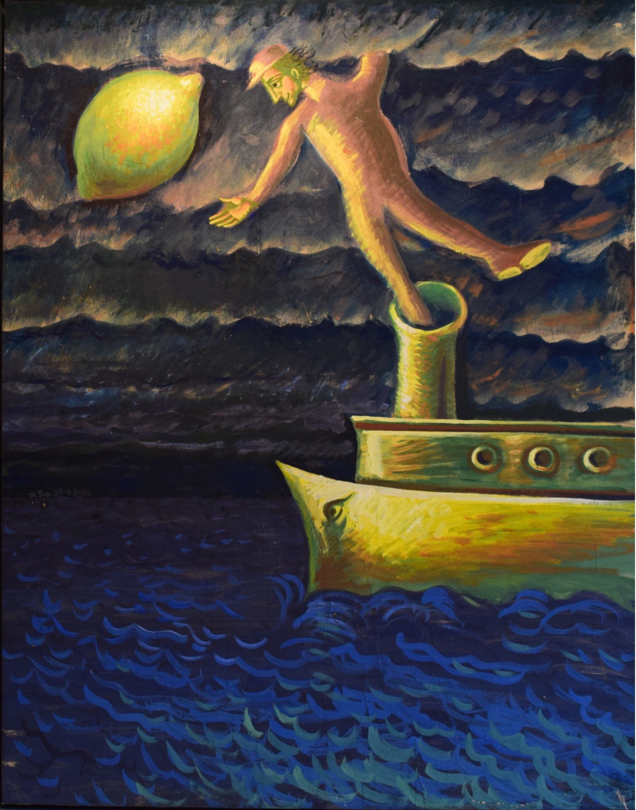 “Captain’s Night Fantasy”, acrylic on canvas, 2001, 75x85 Π140 – Φαντασία του καπετάνιου την νύχτα, 2001, ακρυλικό σε μουσαμά, 75*85