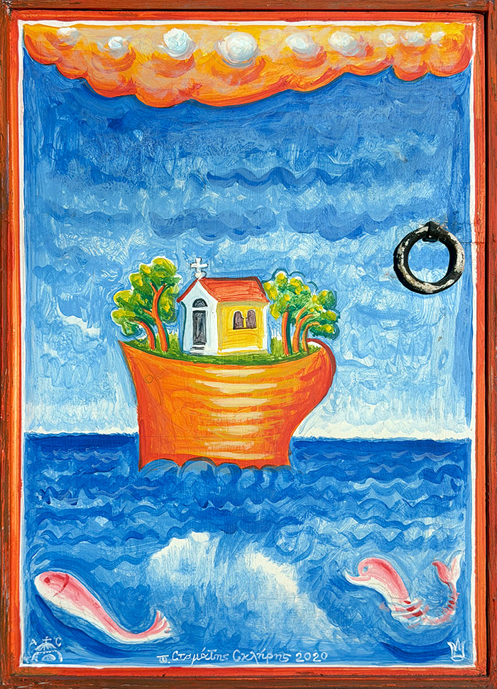 "The Vessel of Hope", acrylic on wooden board, Stamastis Skliris, 2020