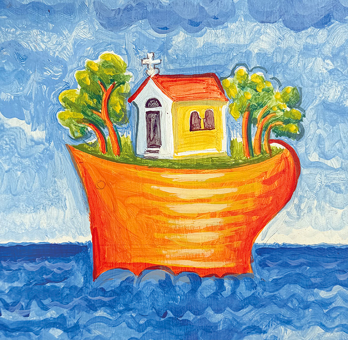 "The Vessel of Hope", detail, acrylic on wooden board, Stamastis Skliris, 2020